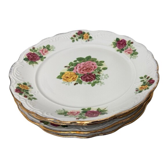 Tienshan Other - Vintage Floral China Set 20pc Plates Cups Gold Trim Roses Lot